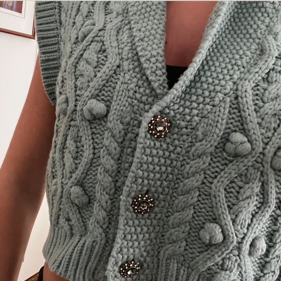 Zara Blue Green Sleeveless Sweater Vest - Picture 8 of 8